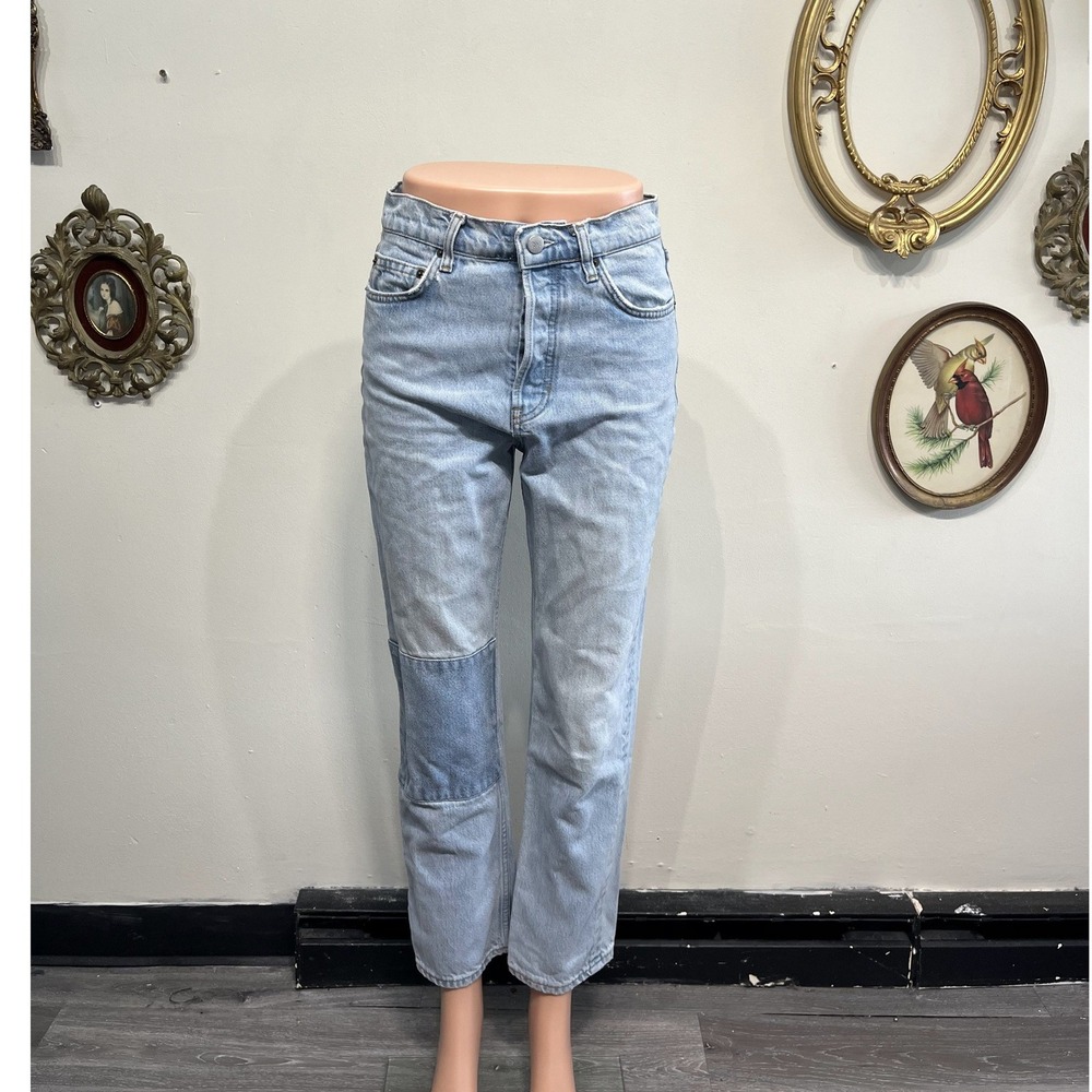 Reformation Cynthia Patch Straight Leg Jeans Light Wash Size 26